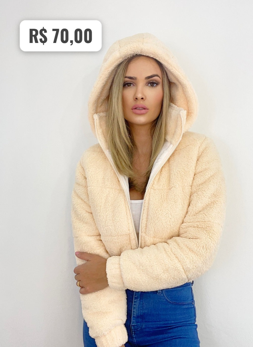 Jaqueta Feminina Puffer Neon de Frio Manga Longa